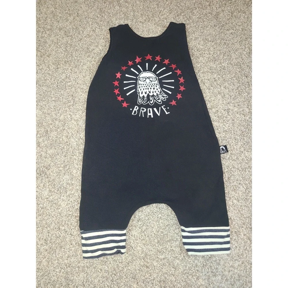 Rags to Raches toddler romper in black featuring an eagle graphic size 18-24m - Picture 1 of 4
